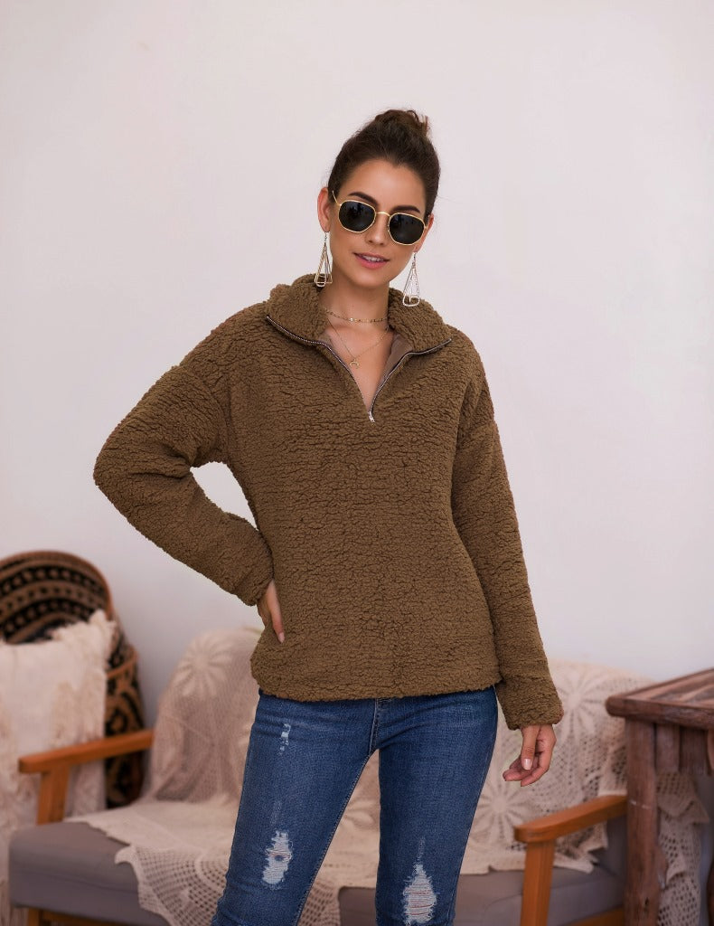 Damen Fleece-Pullover mit halbem Reißverschluss und kuscheligem Schnitt R&B