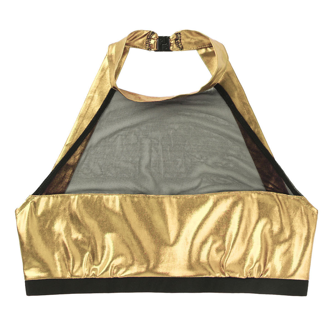 Damen Sportlicher Crop-Top aus glänzendem Material mit dekorativen Rüschen R&B