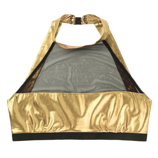 Damen Sportlicher Crop-Top aus glänzendem Material mit dekorativen Rüschen R&B