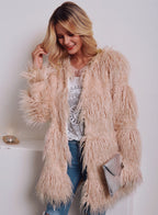 Damen Kuschelige Langhaarjacke mit strukturiertem Design R&B