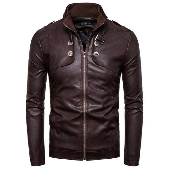 Herren modische Kunstlederjacke mit asymmetrischem Reißverschluss und Steppnähten R&B