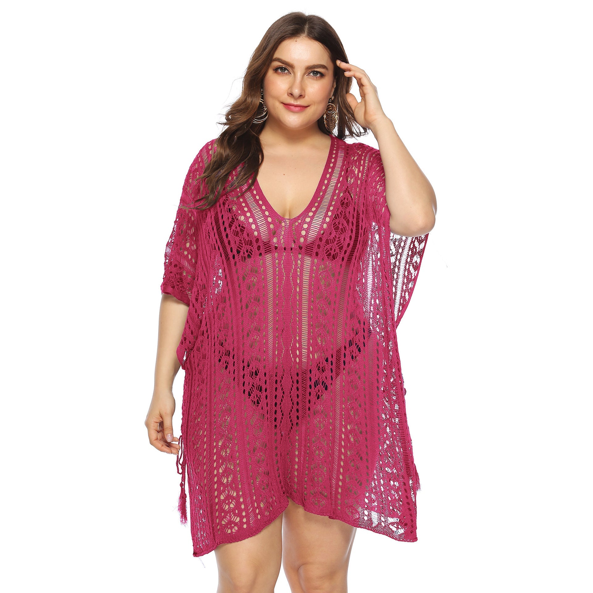 Damen luftiger Häkel-Strandüberwurf mit elegantem V-Ausschnitt R&B