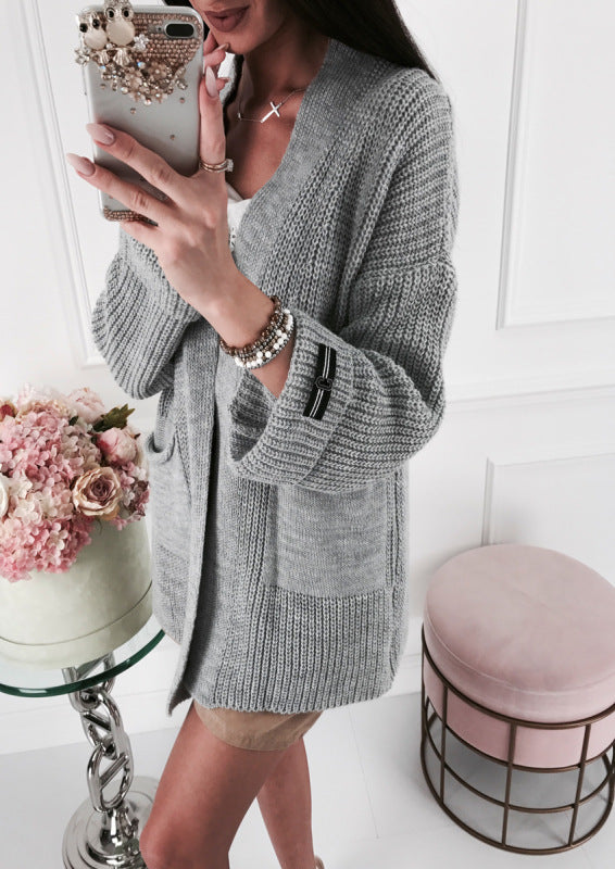 Damen lässige Strickjacke mit eleganten Knopfdetails und praktischen Taschen R&B