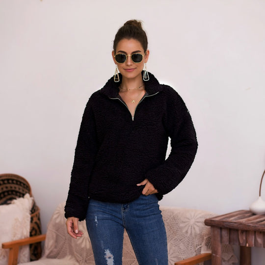 Damen Fleece-Pullover mit halbem Reißverschluss und kuscheligem Schnitt R&B