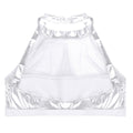 Damen Sportlicher Crop-Top aus glänzendem Material mit dekorativen Rüschen
