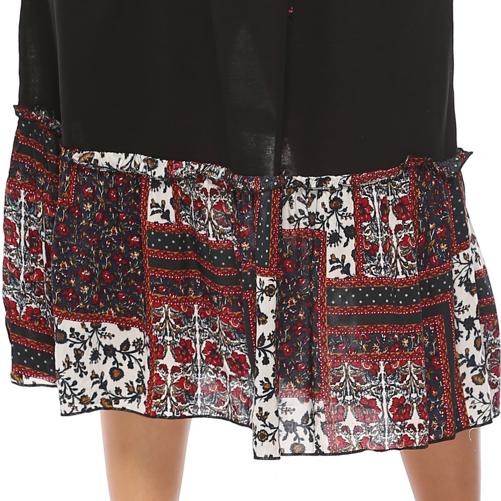 Damen Freizeitkleid mit dekorativer Taillenschnürung und floralen Akzenten R&B