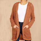 Damen lässige Strickjacke mit Kapuze und strukturiertem Design R&B