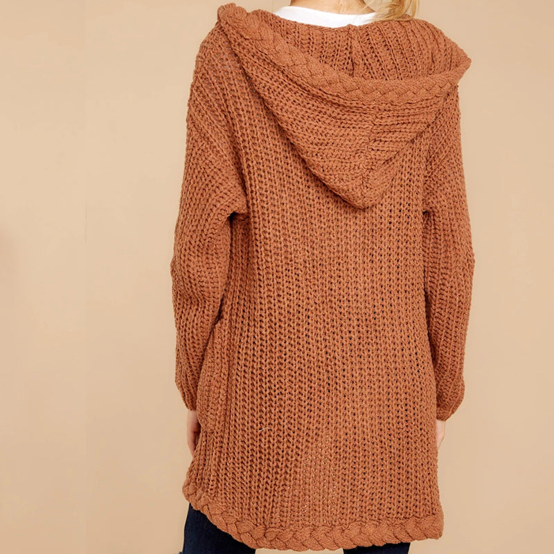 Damen lässige Strickjacke mit Kapuze und strukturiertem Design R&B