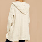 Damen lässige Strickjacke mit Kapuze und strukturiertem Design R&B