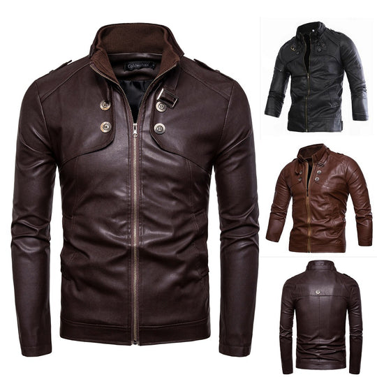 Herren modische Kunstlederjacke mit asymmetrischem Reißverschluss und Steppnähten R&B