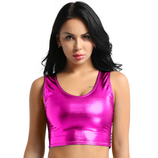 Damen Glänzendes Crop Top im Modernen Stil R&B