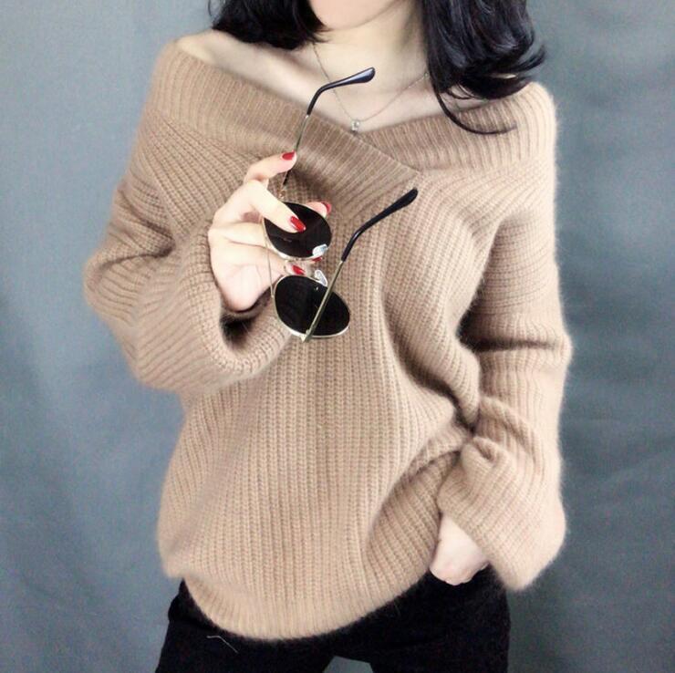 Damen Strickpullover im lässigen Oversized-Stil mit V-Ausschnitt R&B