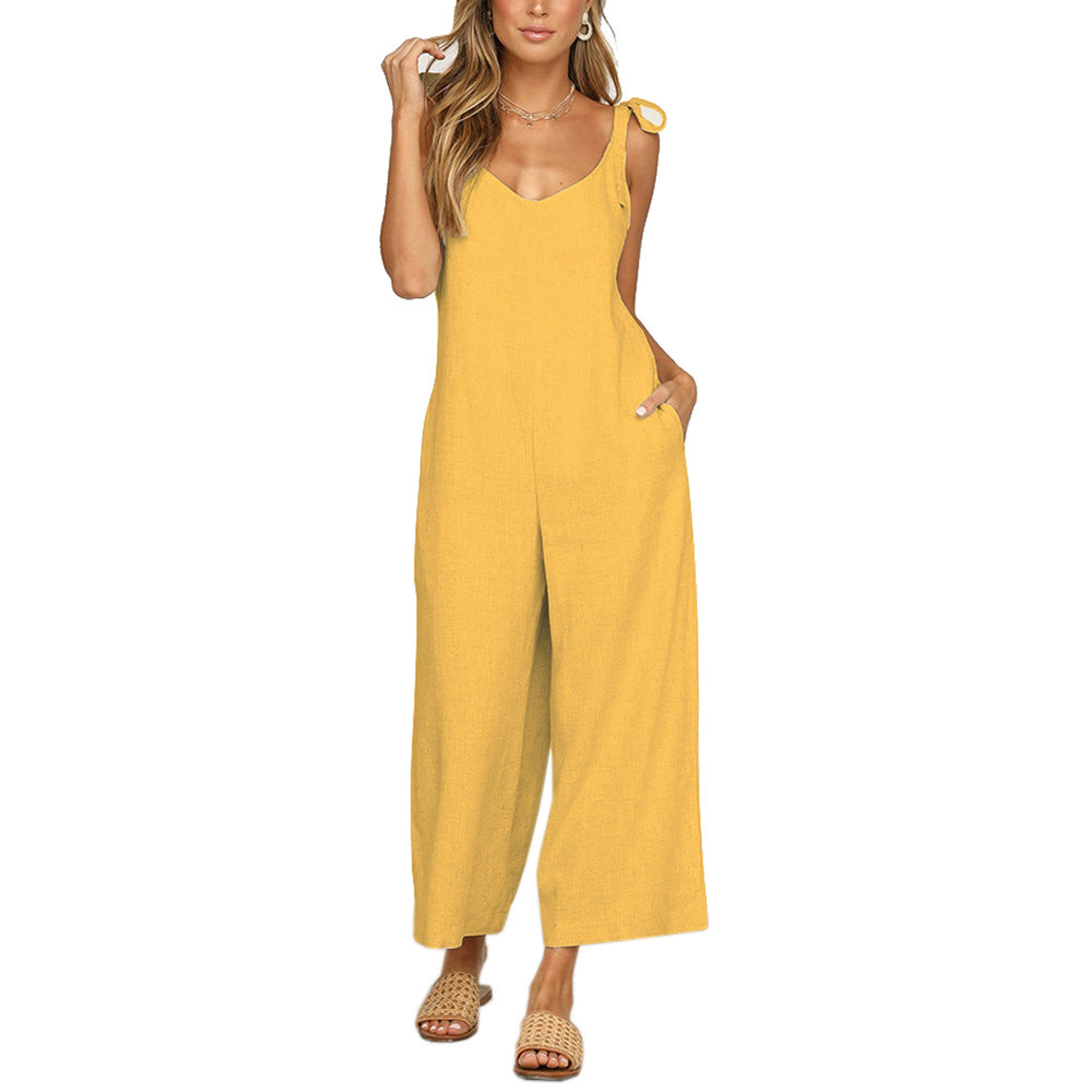 Damen Eleganter Jumpsuit mit Spaghetti-Trägern und weitem Beinschnitt R&B