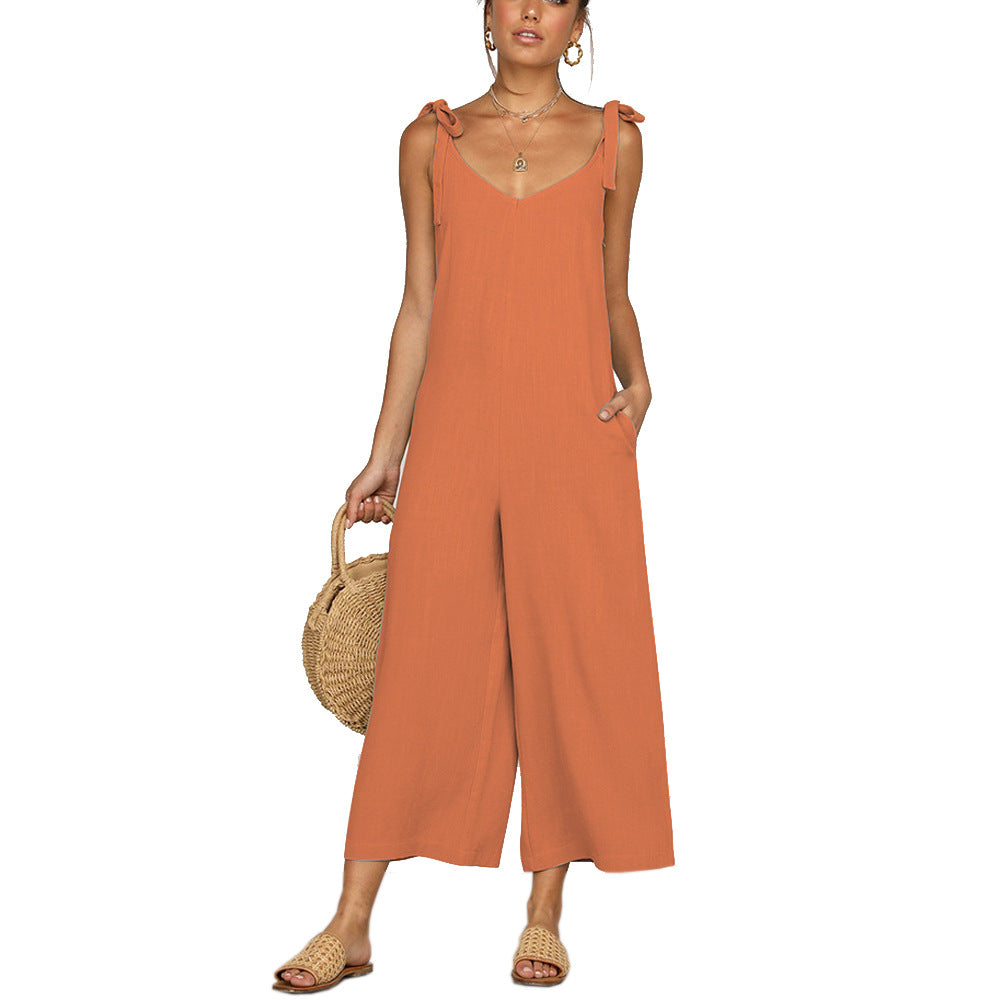 Damen Eleganter Jumpsuit mit Spaghetti-Trägern und weitem Beinschnitt R&B
