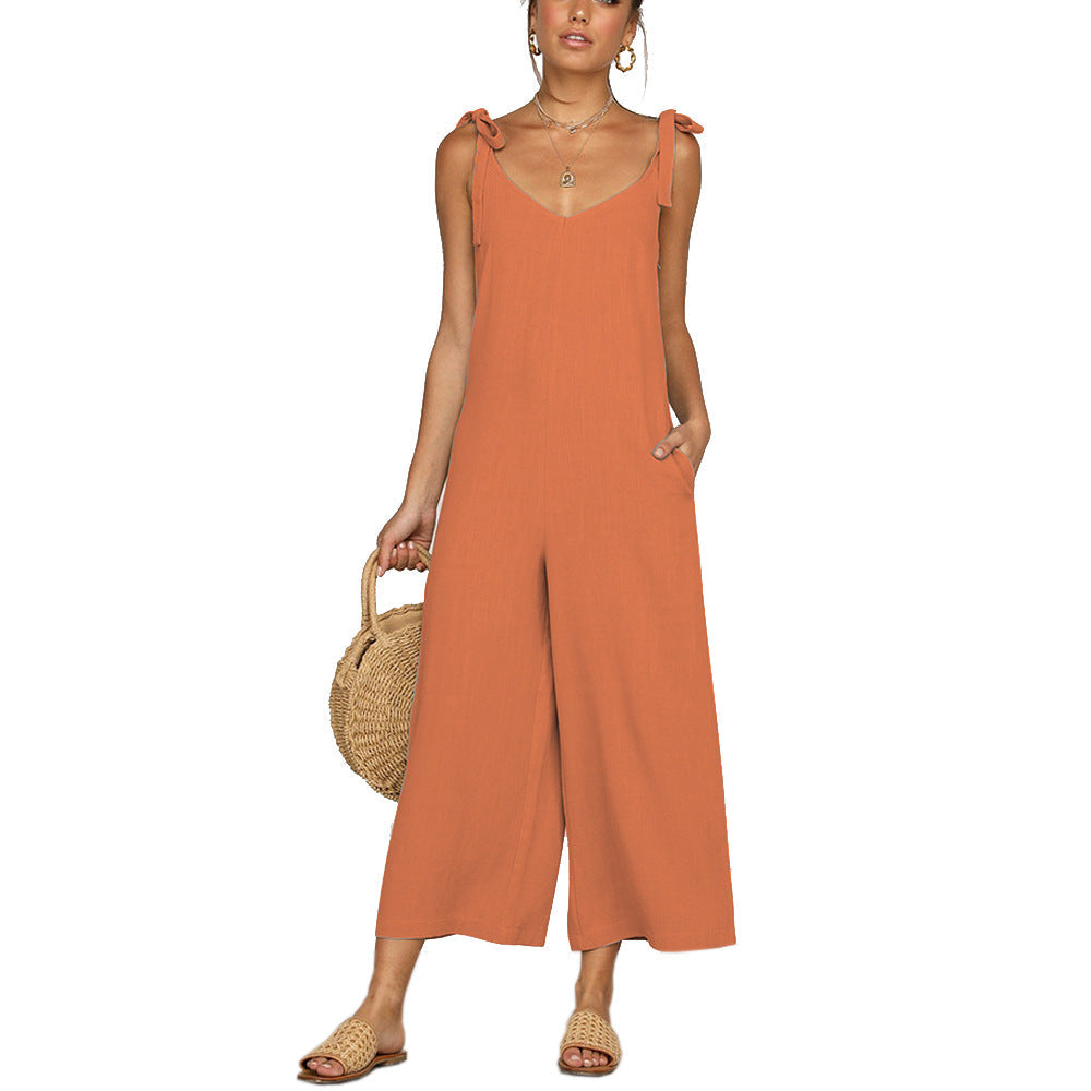 Damen Eleganter Jumpsuit mit Spaghetti-Trägern und weitem Beinschnitt R&B