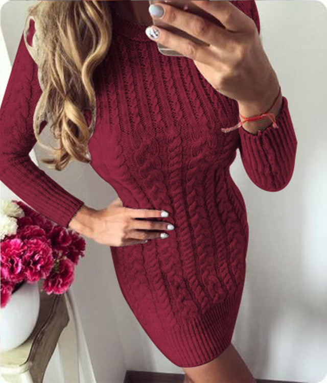 Damen Strickkleid mit großem Kabelmuster und figurbetonter Passform R&B