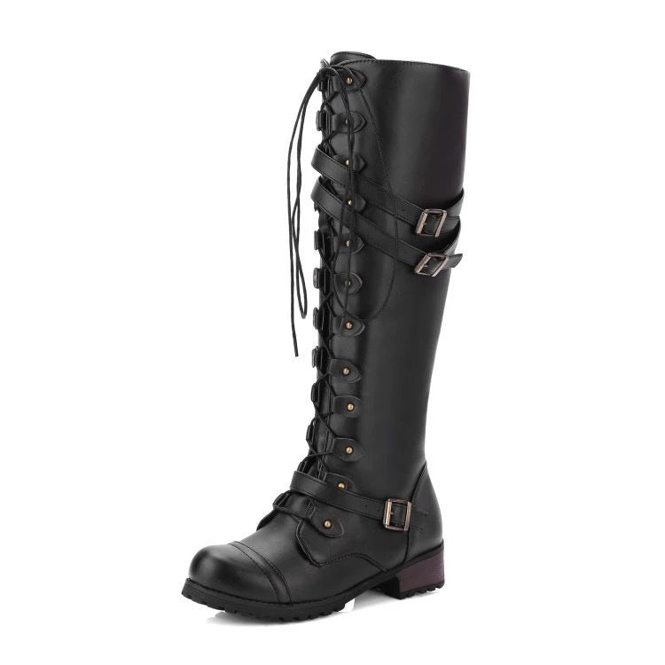 R&B | Flache Retro-Stiefel mit Schnalle und Schnürsenkeln