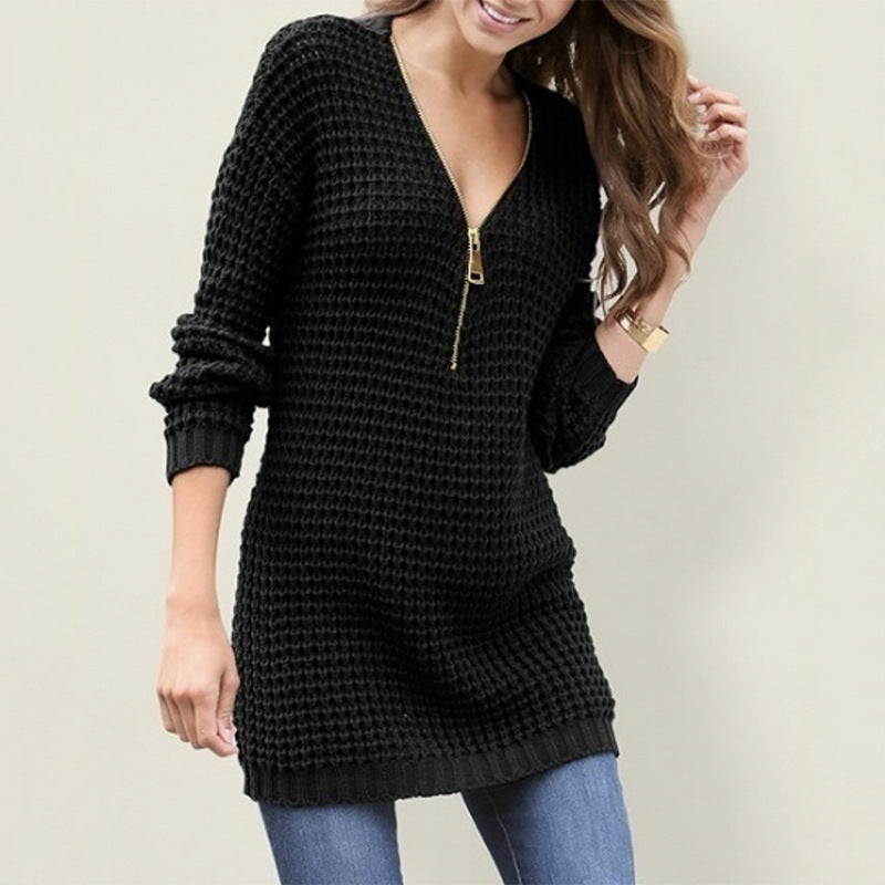 Damen Strickpullover mit Reißverschluss und strukturiertem Design R&B