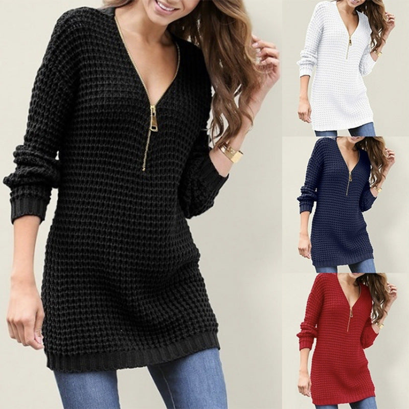 Damen Strickpullover mit Reißverschluss und strukturiertem Design R&B