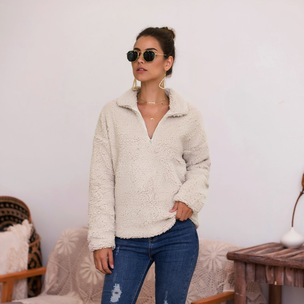 Damen Fleece-Pullover mit halbem Reißverschluss und kuscheligem Schnitt R&B