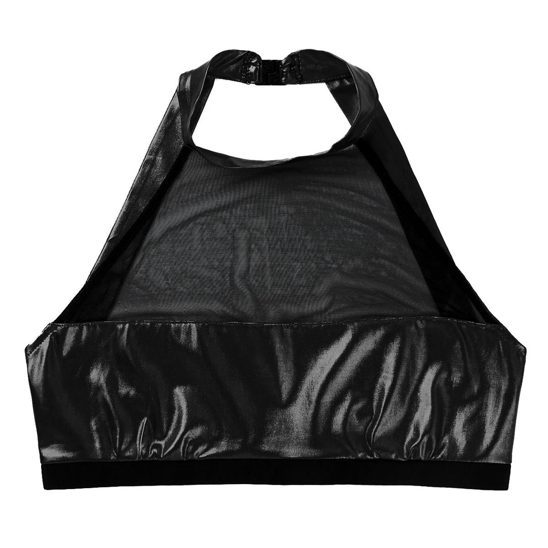 Damen Sportlicher Crop-Top aus glänzendem Material mit dekorativen Rüschen R&B