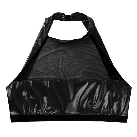 Damen Sportlicher Crop-Top aus glänzendem Material mit dekorativen Rüschen R&B