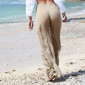 Damen Luftige Leinenhose mit breitem Beinausschnitt und elastischem Bund R&B