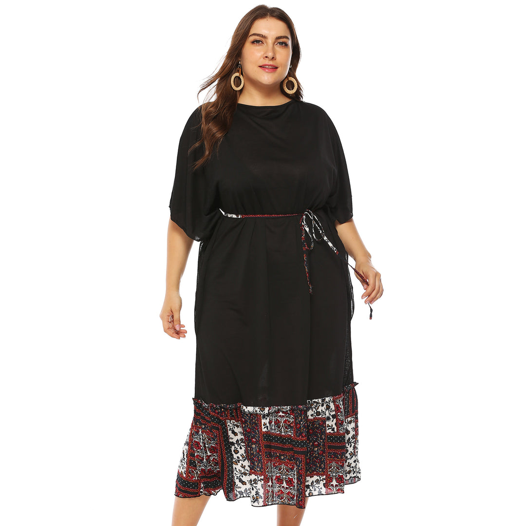Damen Freizeitkleid mit dekorativer Taillenschnürung und floralen Akzenten R&B