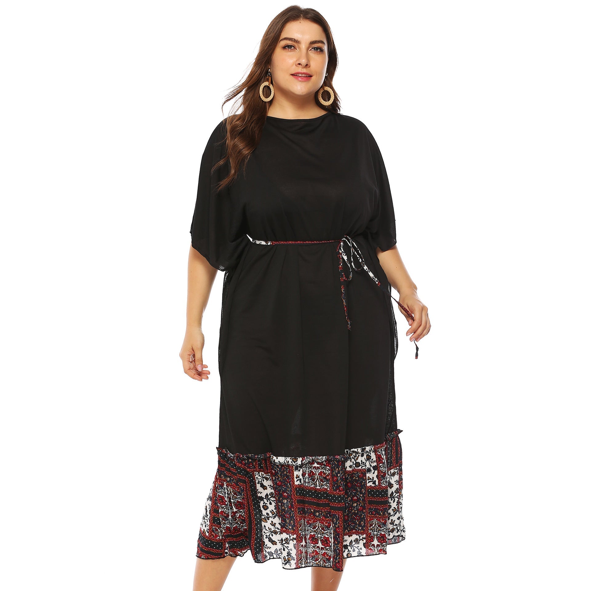 Damen Freizeitkleid mit dekorativer Taillenschnürung und floralen Akzenten R&B