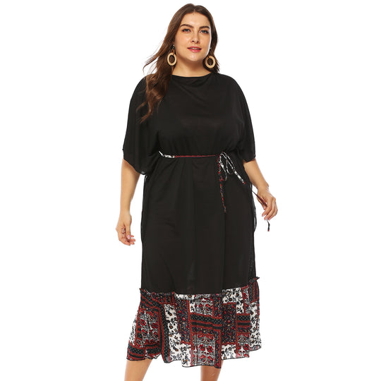 Damen Freizeitkleid mit dekorativer Taillenschnürung und floralen Akzenten R&B
