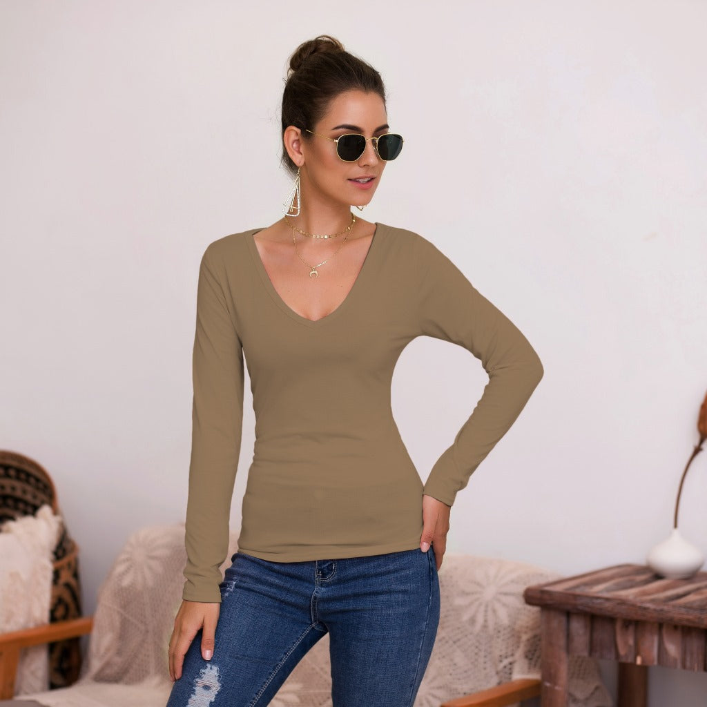Damen Langarmshirt mit V-Ausschnitt und enganliegendem Design R&B