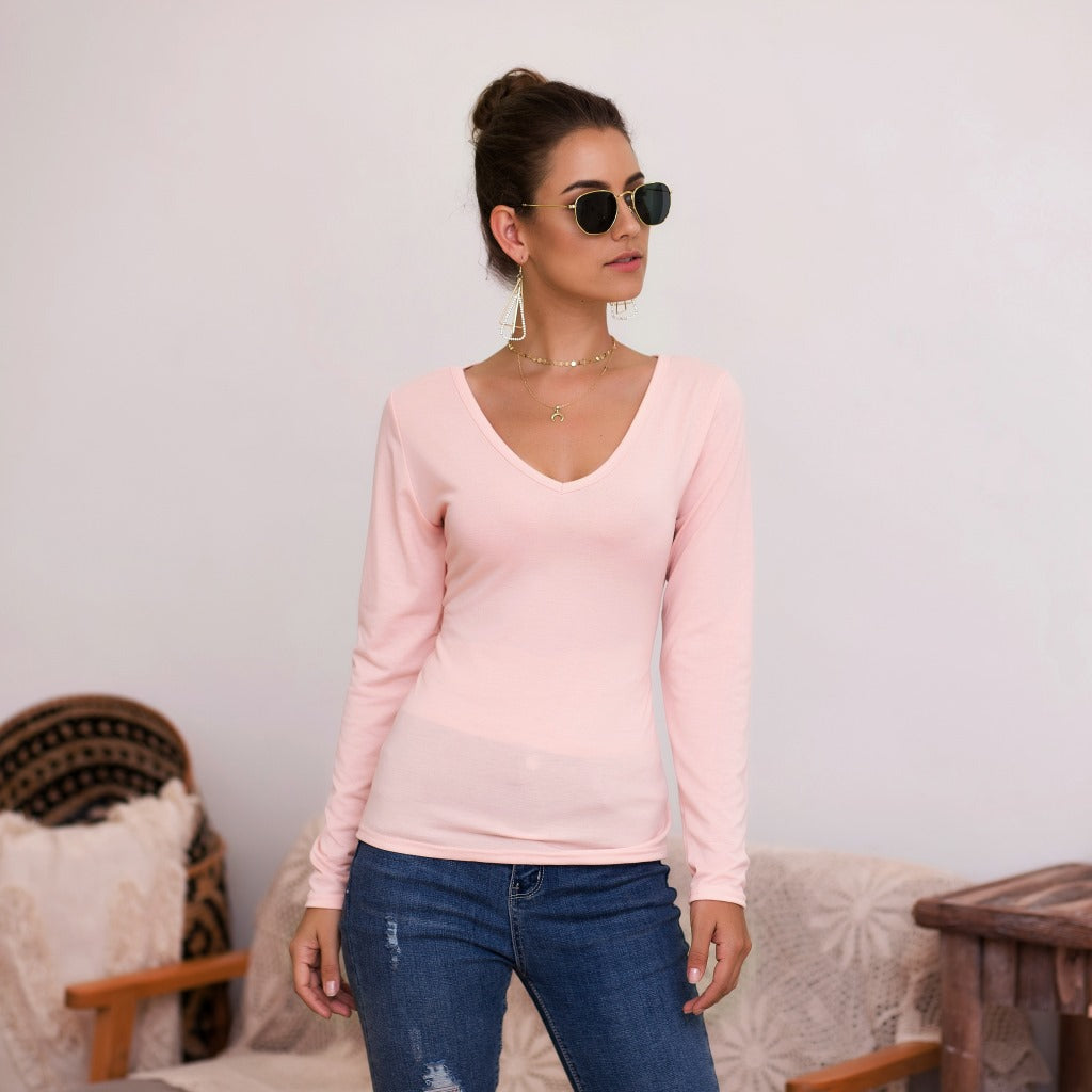 Damen Langarmshirt mit V-Ausschnitt und enganliegendem Design R&B