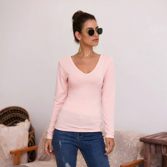 Damen Langarmshirt mit V-Ausschnitt und enganliegendem Design R&B