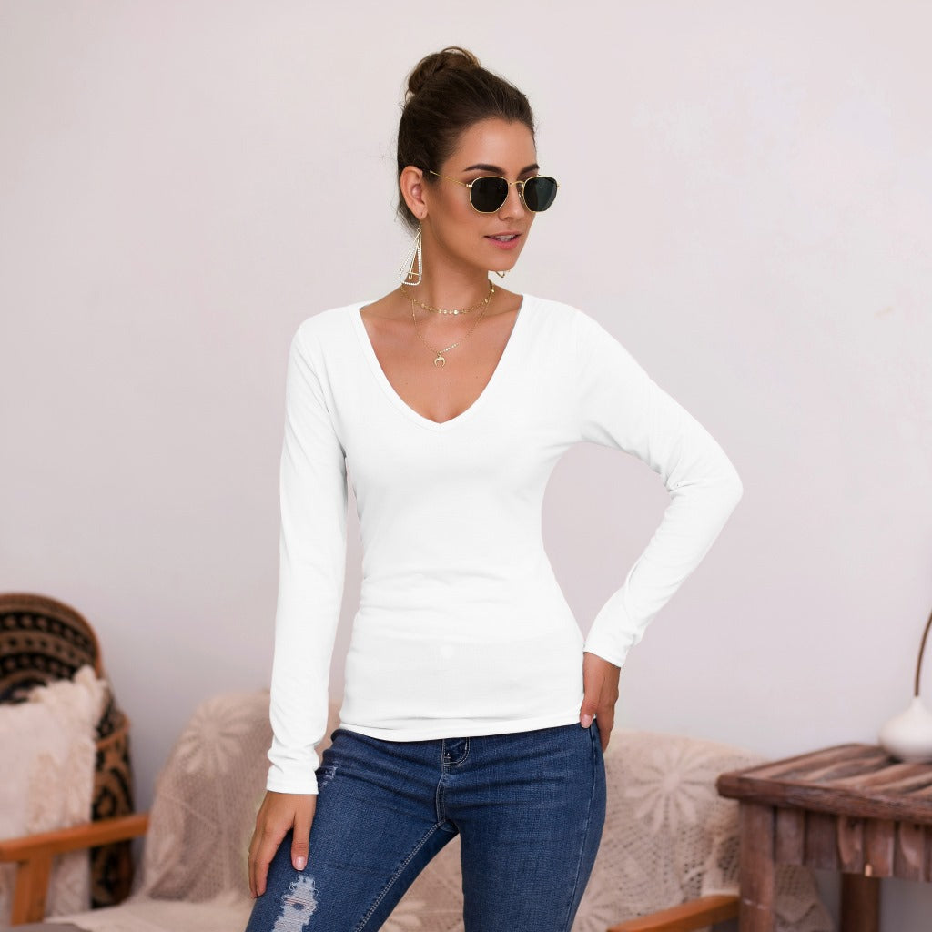 Damen Langarmshirt mit V-Ausschnitt und enganliegendem Design R&B