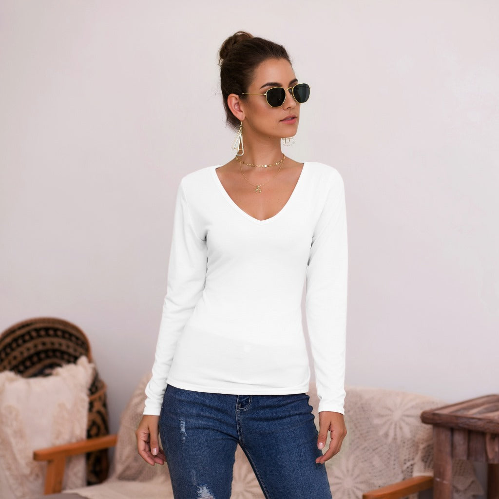 Damen Langarmshirt mit V-Ausschnitt und enganliegendem Design R&B