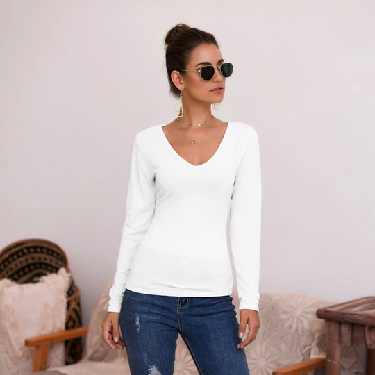 Damen Langarmshirt mit V-Ausschnitt und enganliegendem Design R&B