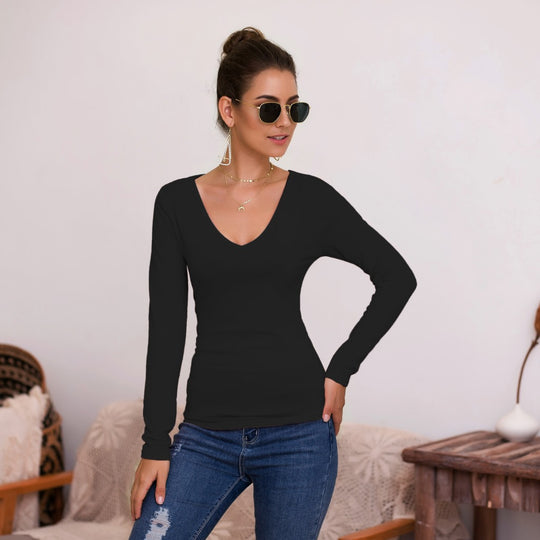 Damen Langarmshirt mit V-Ausschnitt und enganliegendem Design R&B