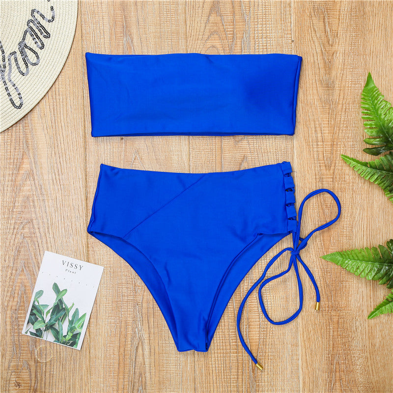 Damen Bandeau-Bikini mit hohem Taillenbund R&B
