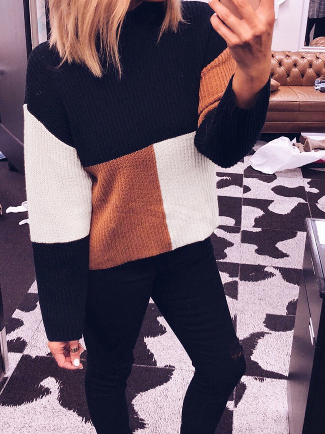 Damen Strickpullover mit modernen Blockstreifen R&B