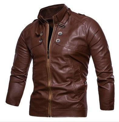 Herren modische Kunstlederjacke mit asymmetrischem Reißverschluss und Steppnähten R&B
