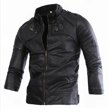 Herren modische Kunstlederjacke mit asymmetrischem Reißverschluss und Steppnähten R&B