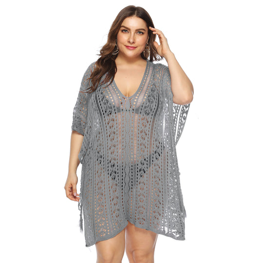 Damen luftiger Häkel-Strandüberwurf mit elegantem V-Ausschnitt R&B