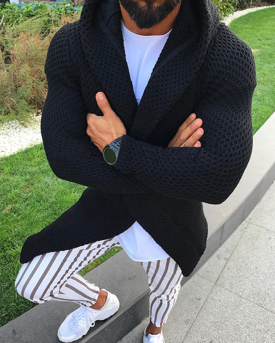 Herren lässiger Strickmantel mit strukturiertem Design und großzügigen Taschen R&B