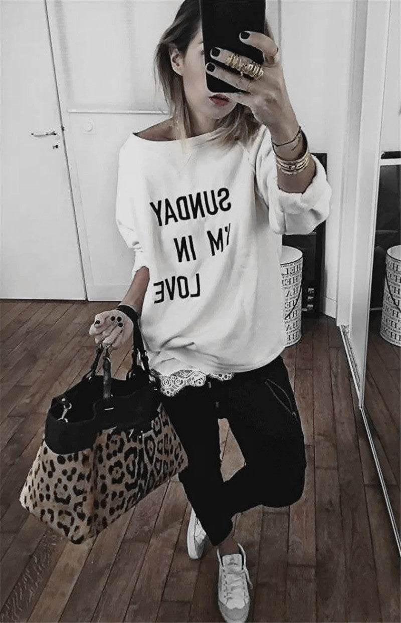 Damen lässiger Sweatshirt mit kreativem Schriftzug R&B