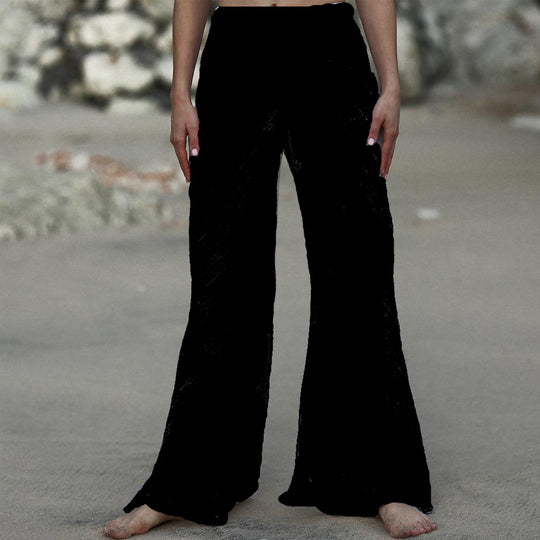 Damen Luftige Leinenhose mit breitem Beinausschnitt und elastischem Bund R&B