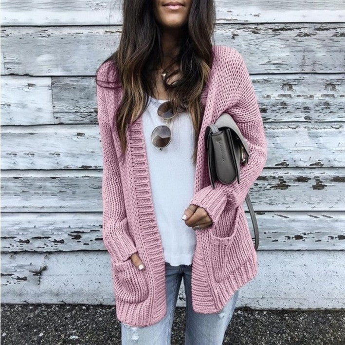Damen gemütliche Strickjacke mit offenen Fronten und dekorativen Taschen R&B