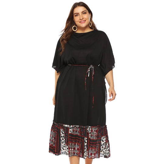 Damen Freizeitkleid mit dekorativer Taillenschnürung und floralen Akzenten R&B
