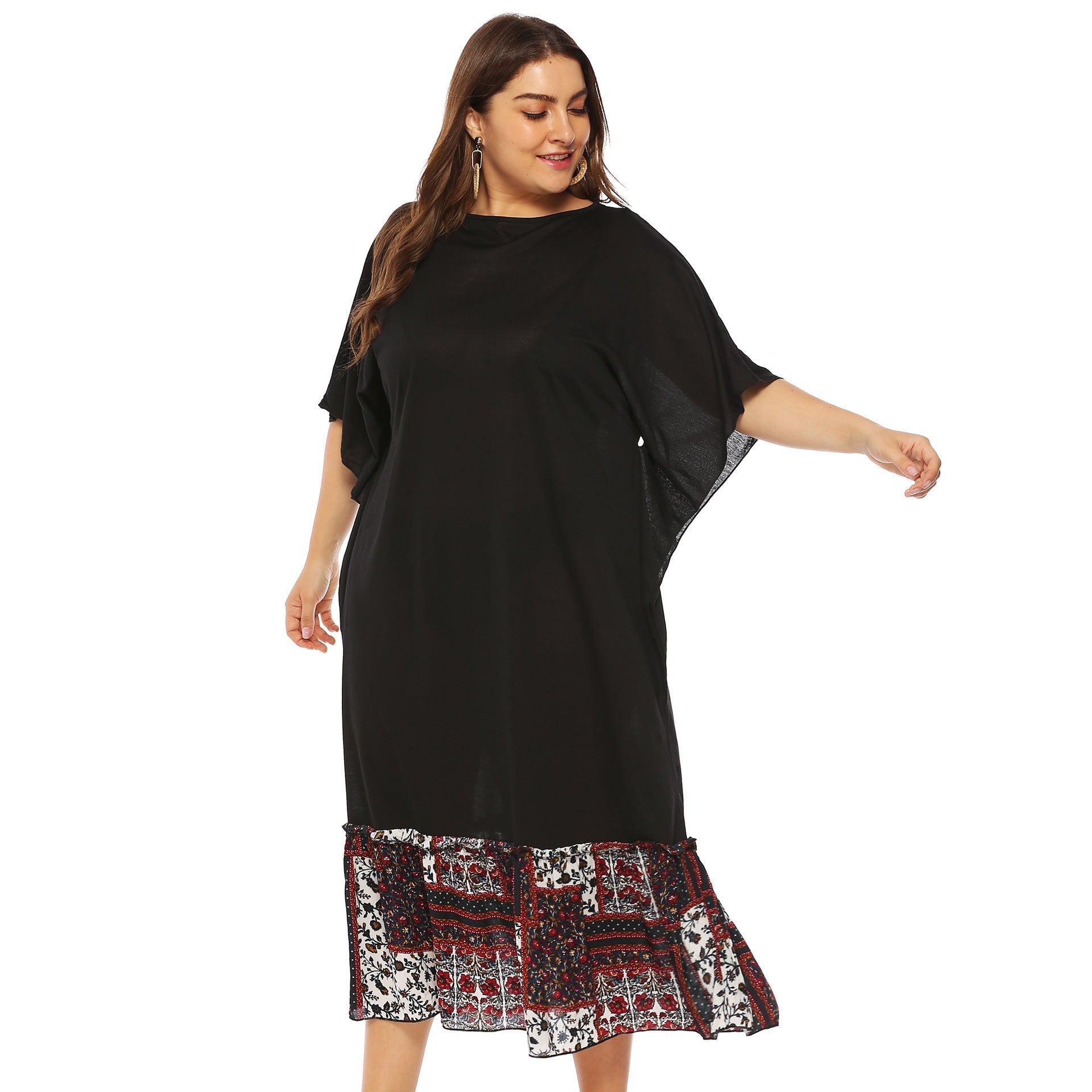 Damen Freizeitkleid mit dekorativer Taillenschnürung und floralen Akzenten R&B