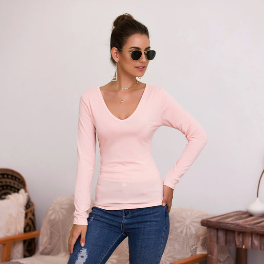 Damen Langarmshirt mit V-Ausschnitt und enganliegendem Design R&B