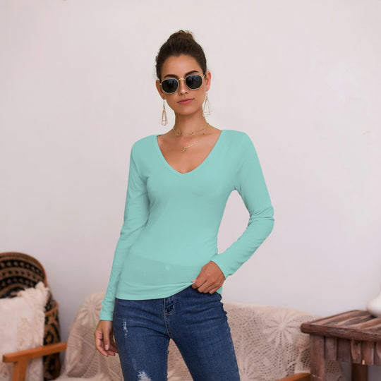Damen Langarmshirt mit V-Ausschnitt und enganliegendem Design R&B